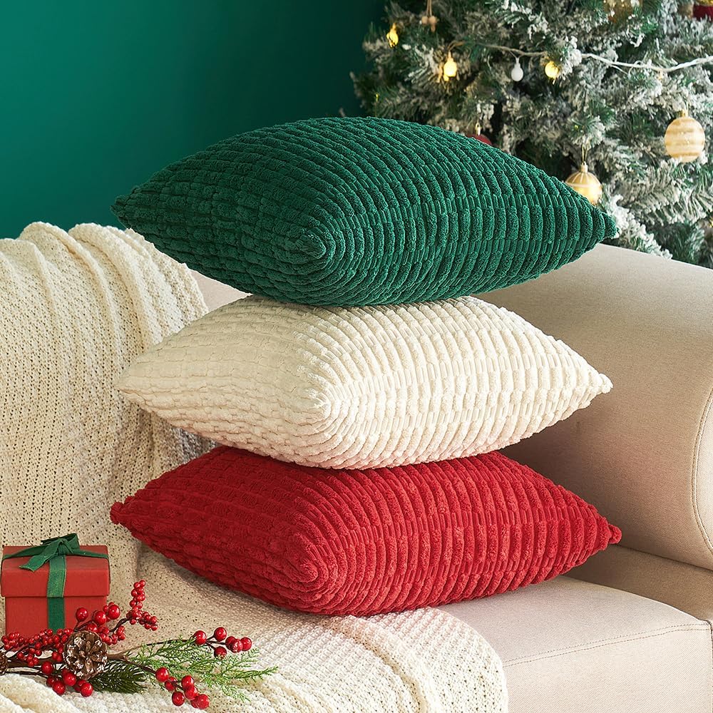 Two-pack corduroy-trimmed pillowcases, 18x18 inches, off-white